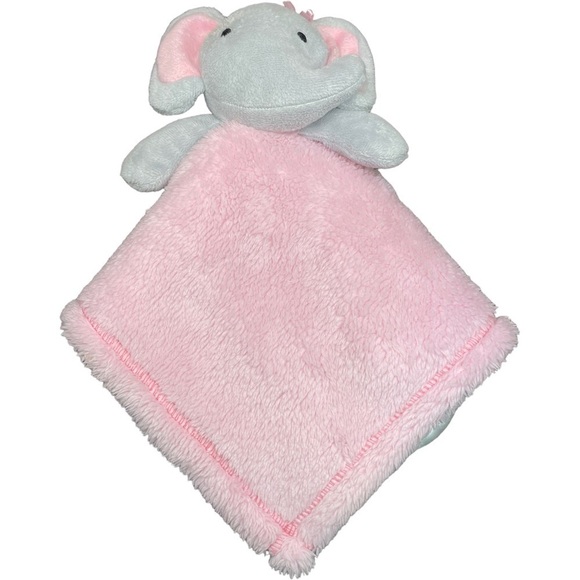 Elephant with Bow Lovey Plush Stuffed Animal Gray Pink Security Blanket 14” Sq - Picture 1 of 7